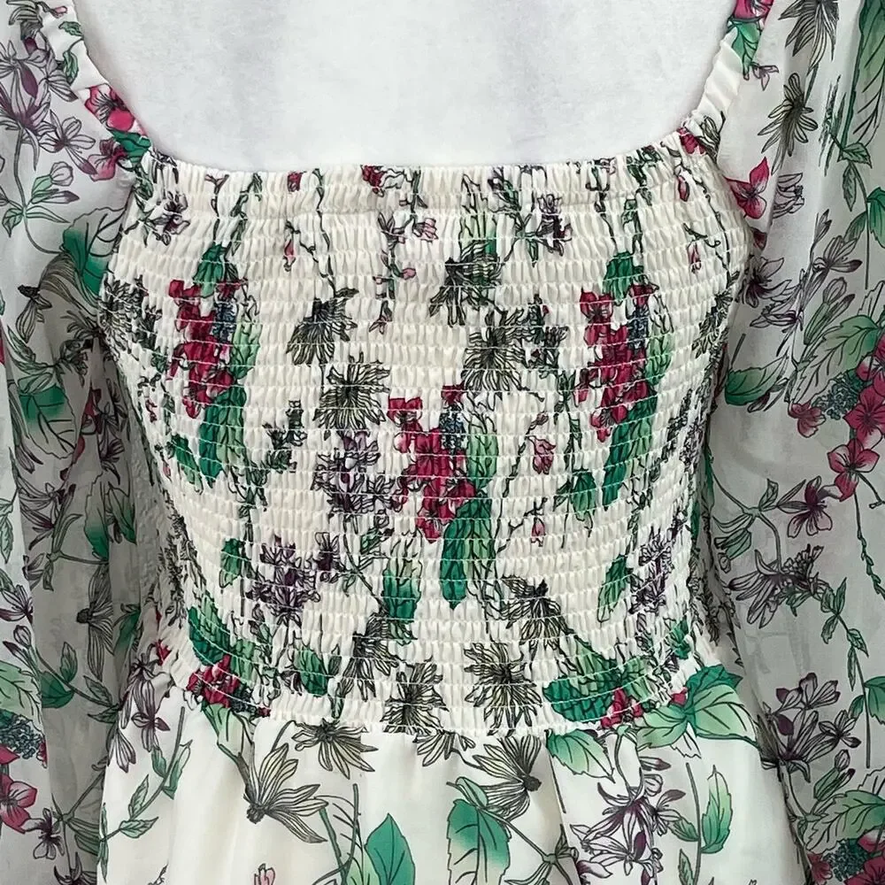 Steve Madden Floral Chiffon Smocked Mini Dress M GardenCore Romantic Whimsigoth